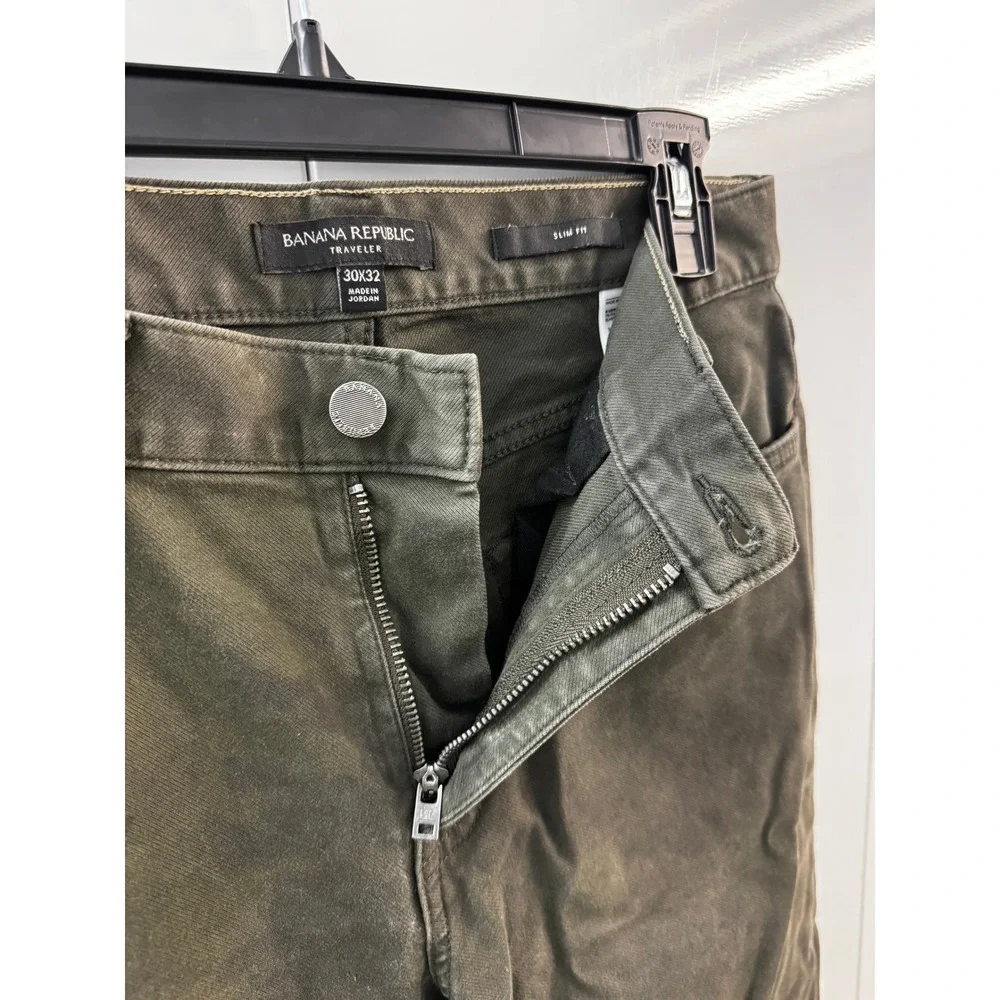 Banana Republic Traveler Pants Mens 30x32 Slim Fit Olive Green 5 Pocket Chino